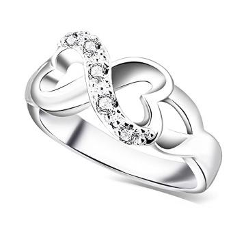 Womens 925 Sterling Silber CZ Herz Infinity Symbol Hochzeit Ring